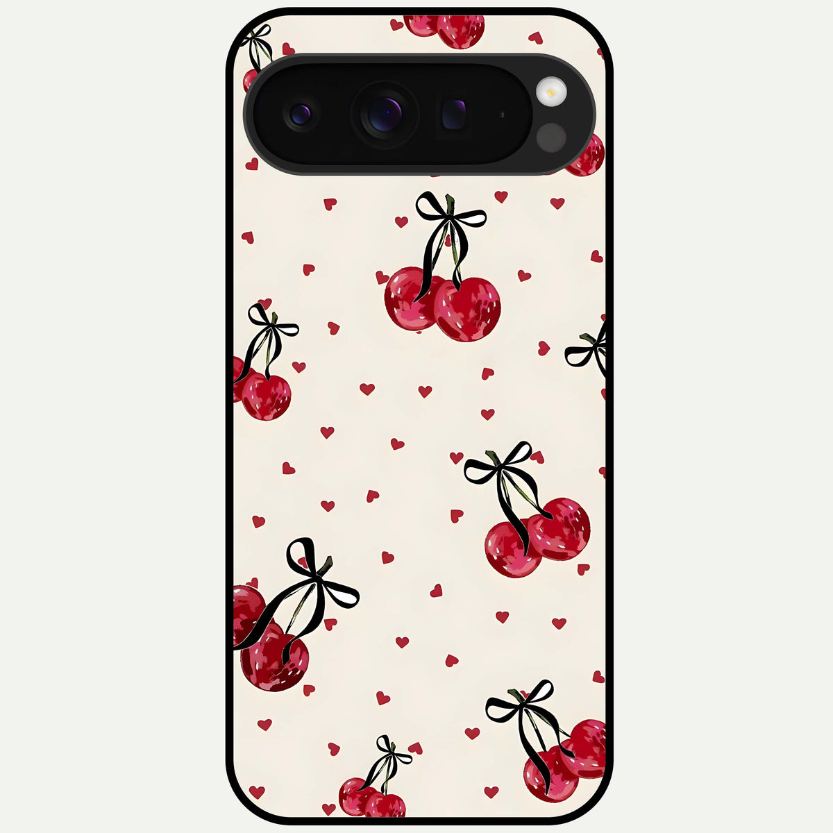  Cherry Heart Bow Glass Case For Google Pixel 9 Pro XL back cover – full design glossy printed glass finish