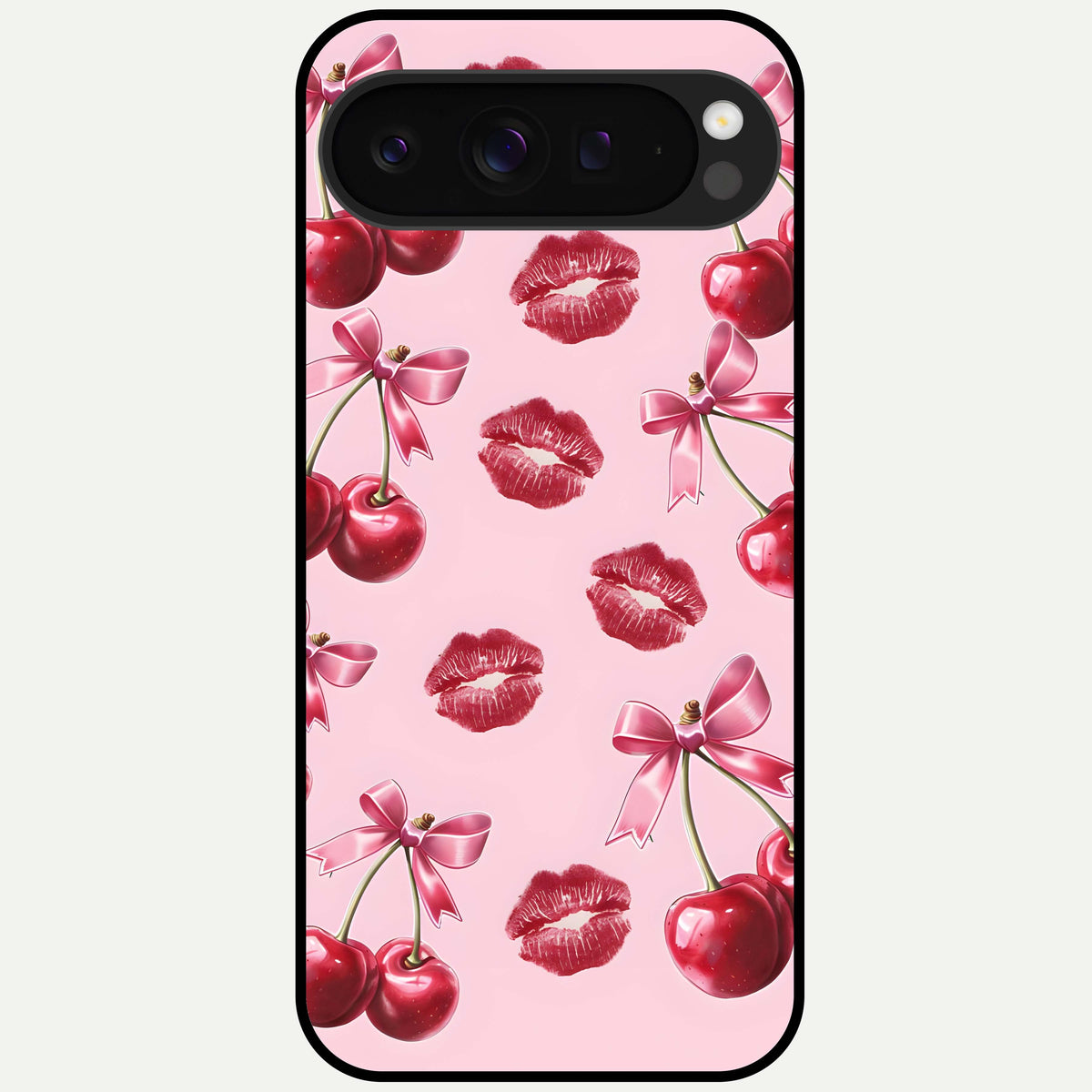  Cherry With Lips Glass Case For Google Pixel 9 Pro XL back cover – full design glossy printed glass finish