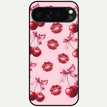  Cherry With Lips Glass Case For Google Pixel 9 Pro XL back cover – full design glossy printed glass finish