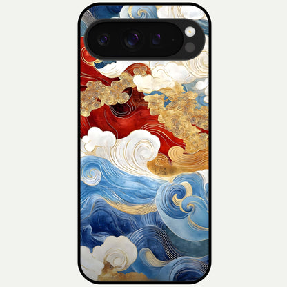  Colored Waves Glass Case For Google Pixel 9 Pro XL back cover – full design glossy printed glass finish