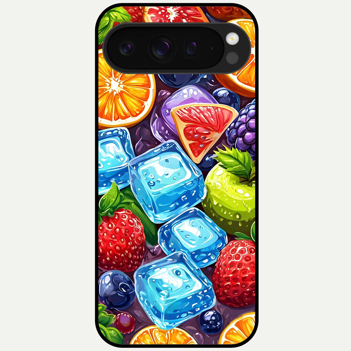  Colorful Fruits with Ice Glass Case For Google Pixel 9 Pro XL back cover – full design glossy printed glass finish