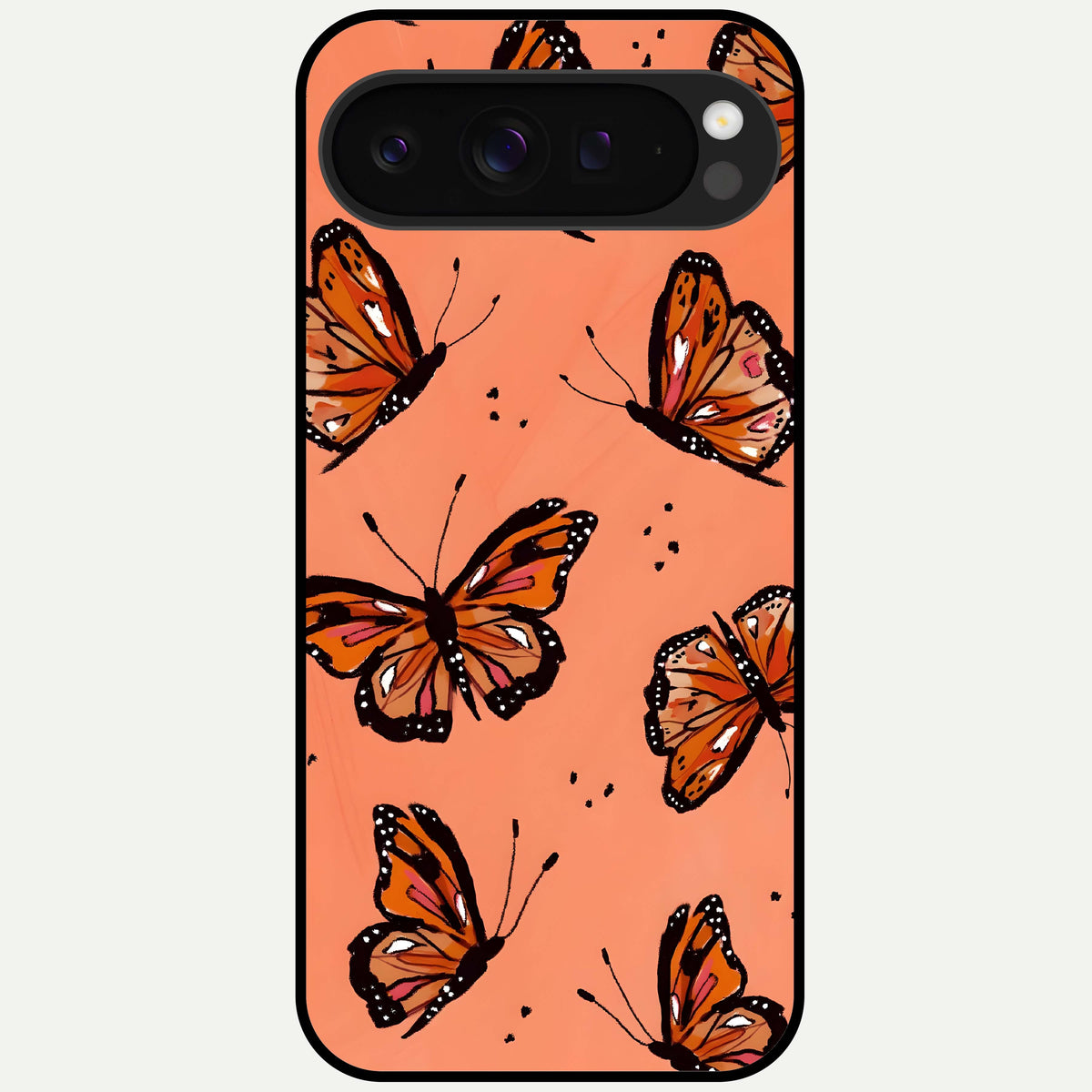  Coral Wing Butterfly Glass Case For Google Pixel 9 Pro XL back cover – full design glossy printed glass finish
