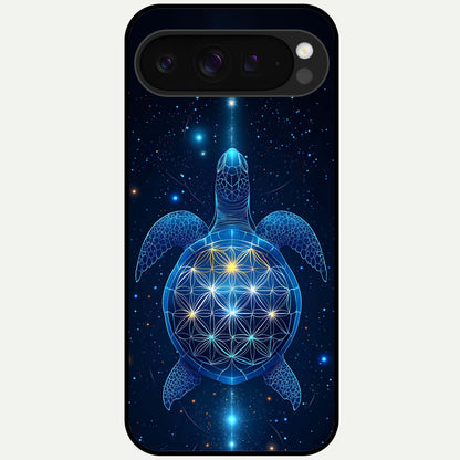  Crimson Blue Turtle Glass Case For Google Pixel 9 Pro XL back cover – full design glossy printed glass finish