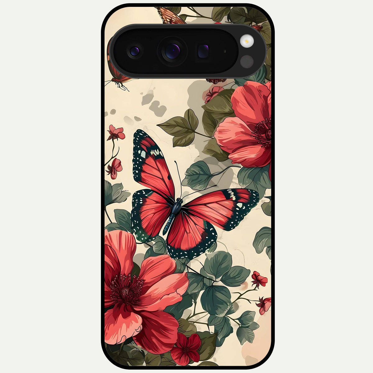  Crimson Butterfly Garden Glass Case For Google Pixel 9 Pro XL back cover – full design glossy printed glass finish