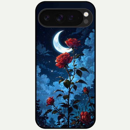  Crimson Rose Moon Glass Case For Google Pixel 9 Pro XL back cover – full design glossy printed glass finish