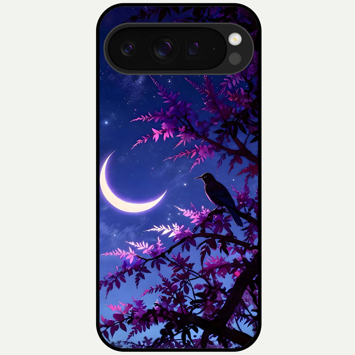  Crow And Moon Scenery Glass Case For Google Pixel 9 Pro XL back cover – full design glossy printed glass finish