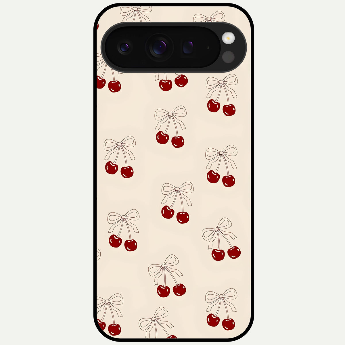  Cute Cherry Pattern Glass Case For Google Pixel 9 Pro XL back cover – full design glossy printed glass finish