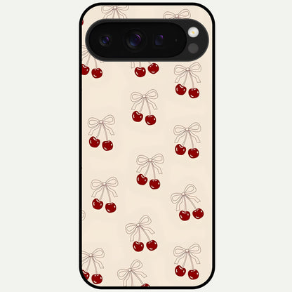  Cute Cherry Pattern Glass Case For Google Pixel 9 Pro XL back cover – full design glossy printed glass finish