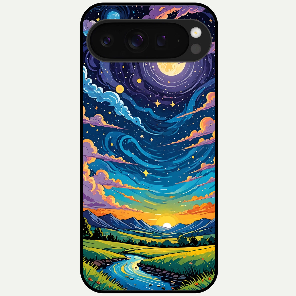  Dreamy Night Landscape Glass Case For Google Pixel 9 Pro XL back cover – full design glossy printed glass finish