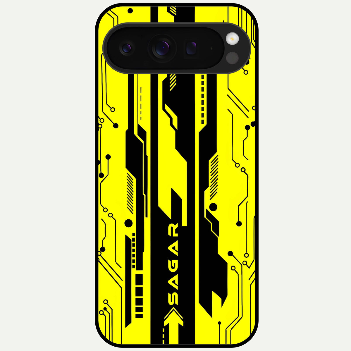  Electric Pulse CYBERPUNK Custom Name Glass Case For Google Pixel 9 Pro XL back cover – full design glossy printed glass finish