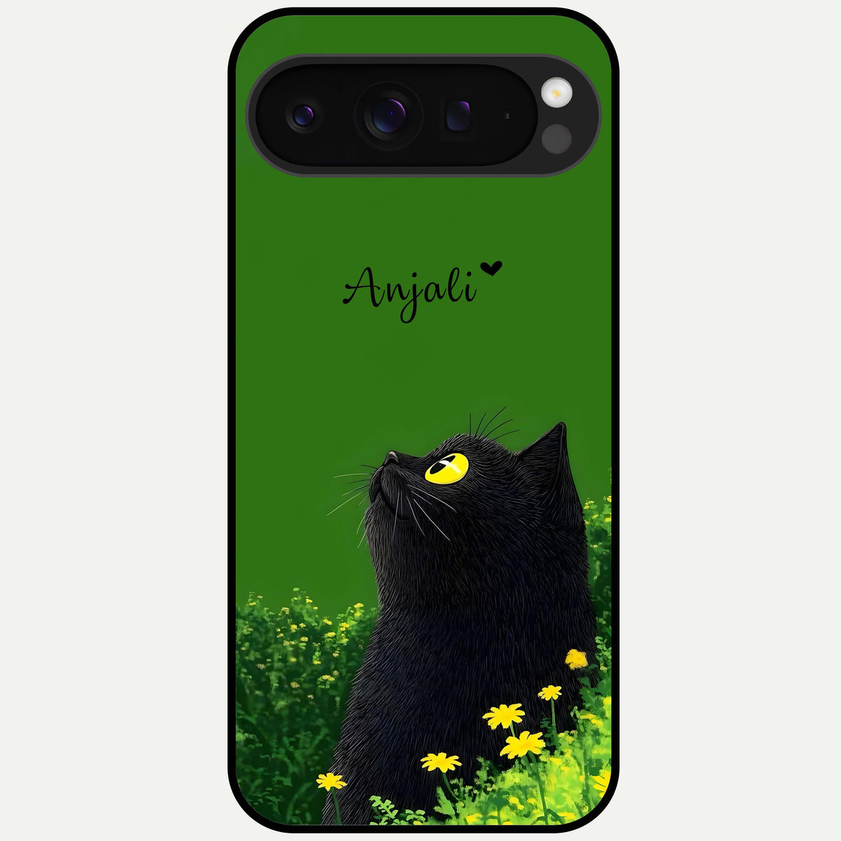  Emerald Cat Custom Name Glass Case For Google Pixel 9 Pro XL back cover – full design glossy printed glass finish