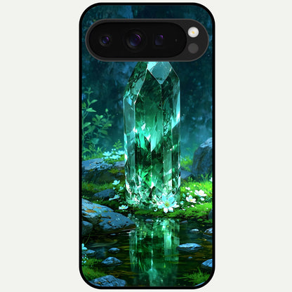  Emerald Light Crystal Glass Case For Google Pixel 9 Pro XL back cover – full design glossy printed glass finish