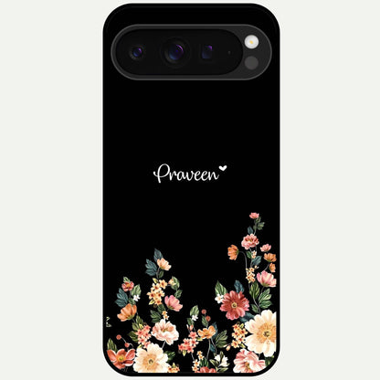  Floral Design Personalized Custom Name Glass Case For Google Pixel 9 Pro XL back cover – full design glossy printed glass finish