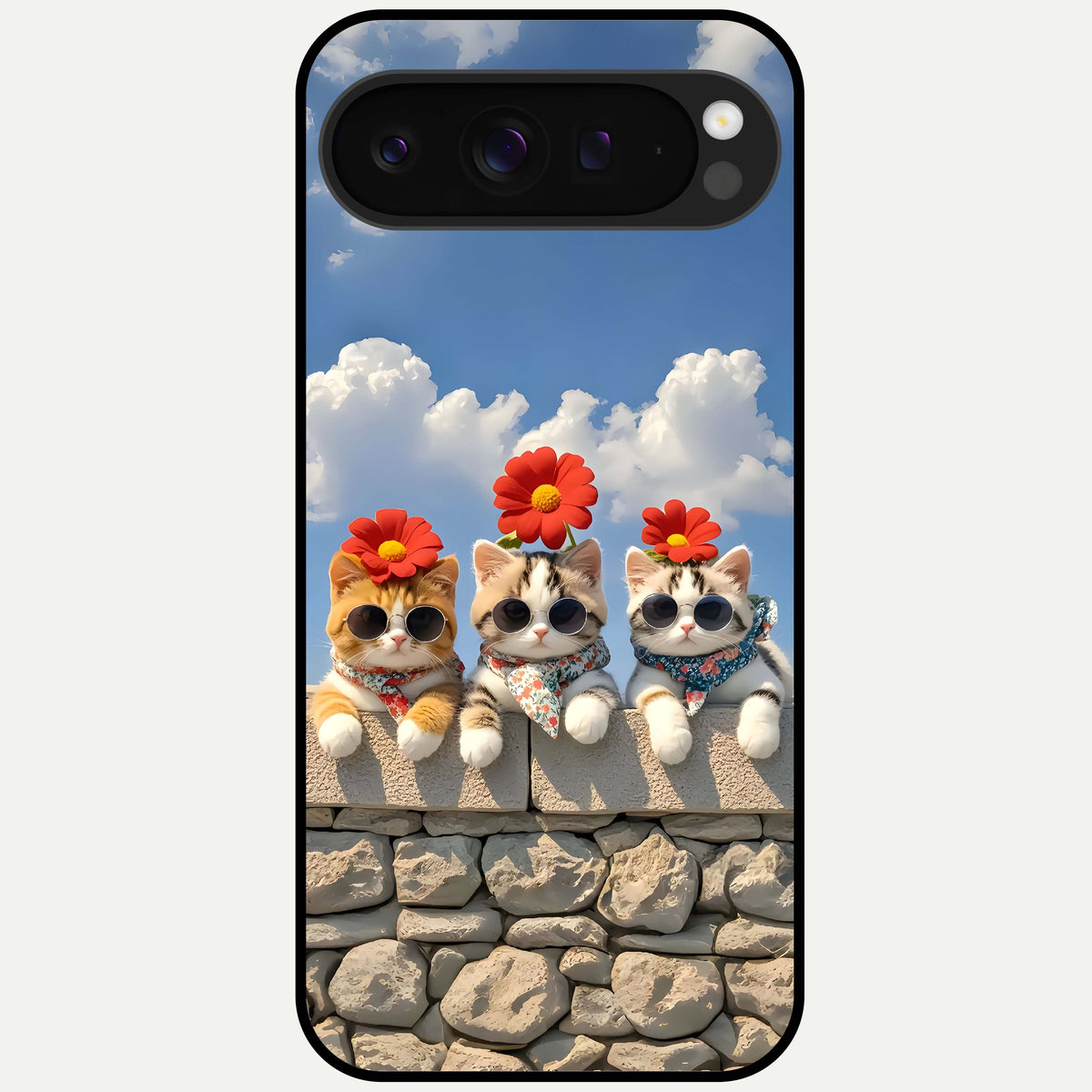  Floral Kitty Squad Glass Case For Google Pixel 9 Pro XL back cover – full design glossy printed glass finish