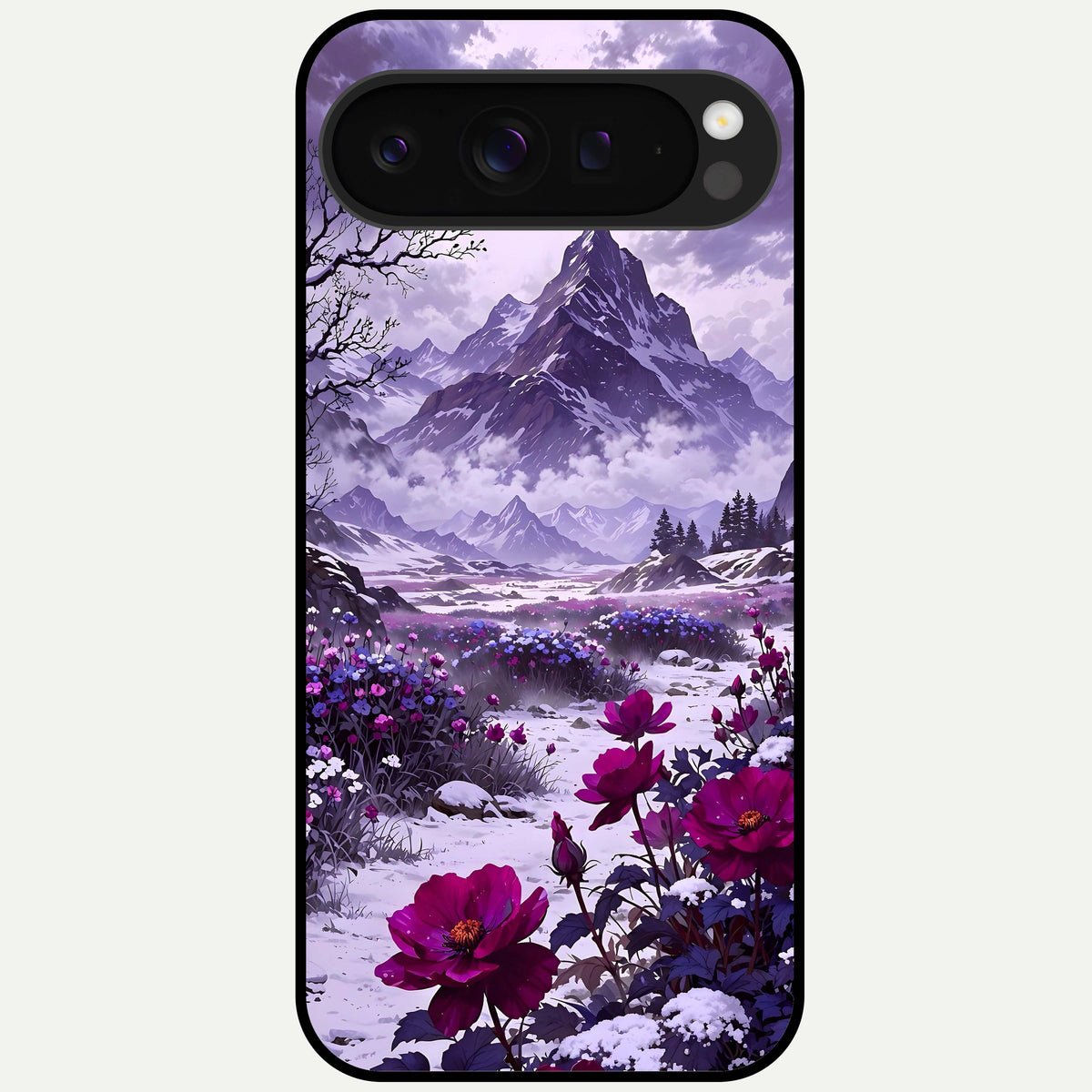  Flower Mountain View Glass Case For Google Pixel 9 Pro XL back cover – full design glossy printed glass finish