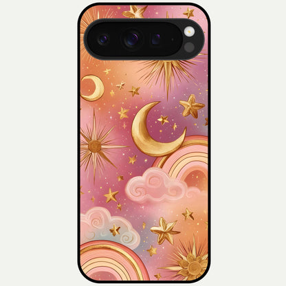  Golden Celestial Dreams Glass Case For Google Pixel 9 Pro XL back cover – full design glossy printed glass finish