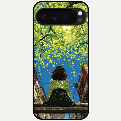  Golden Leaves Glow Glass Case For Google Pixel 9 Pro XL back cover – full design glossy printed glass finish