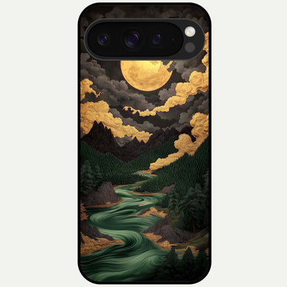  Golden River Moon Glass Case For Google Pixel 9 Pro XL back cover – full design glossy printed glass finish