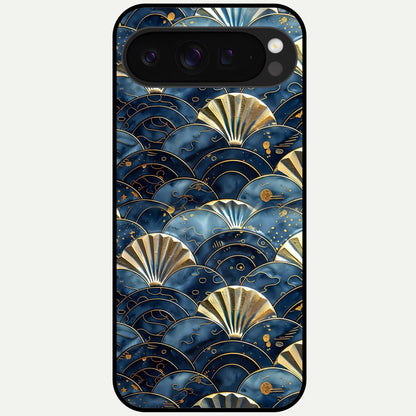  Golden Wave Luxe Glass Case For Google Pixel 9 Pro XL back cover – full design glossy printed glass finish