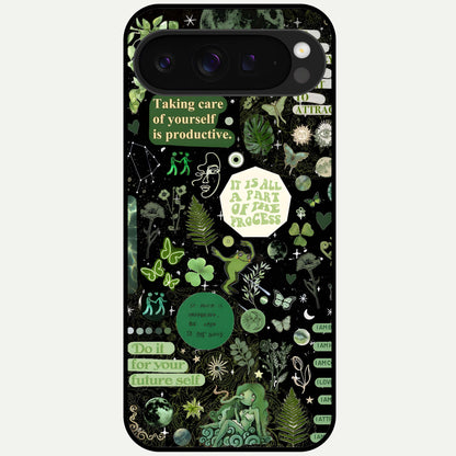  Green Mandala Pattern Glass Case For Google Pixel 9 Pro XL back cover – full design glossy printed glass finish