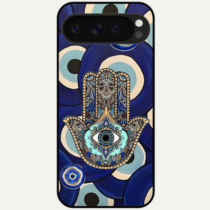  Hamsa Divine Guard Glass Case For Google Pixel 9 Pro XL back cover – full design glossy printed glass finish