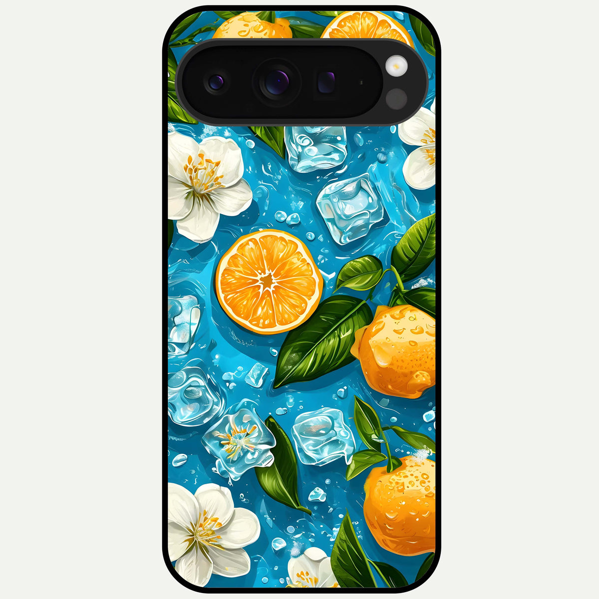  Ice Cube With Orange Glass Case For Google Pixel 9 Pro XL back cover – full design glossy printed glass finish