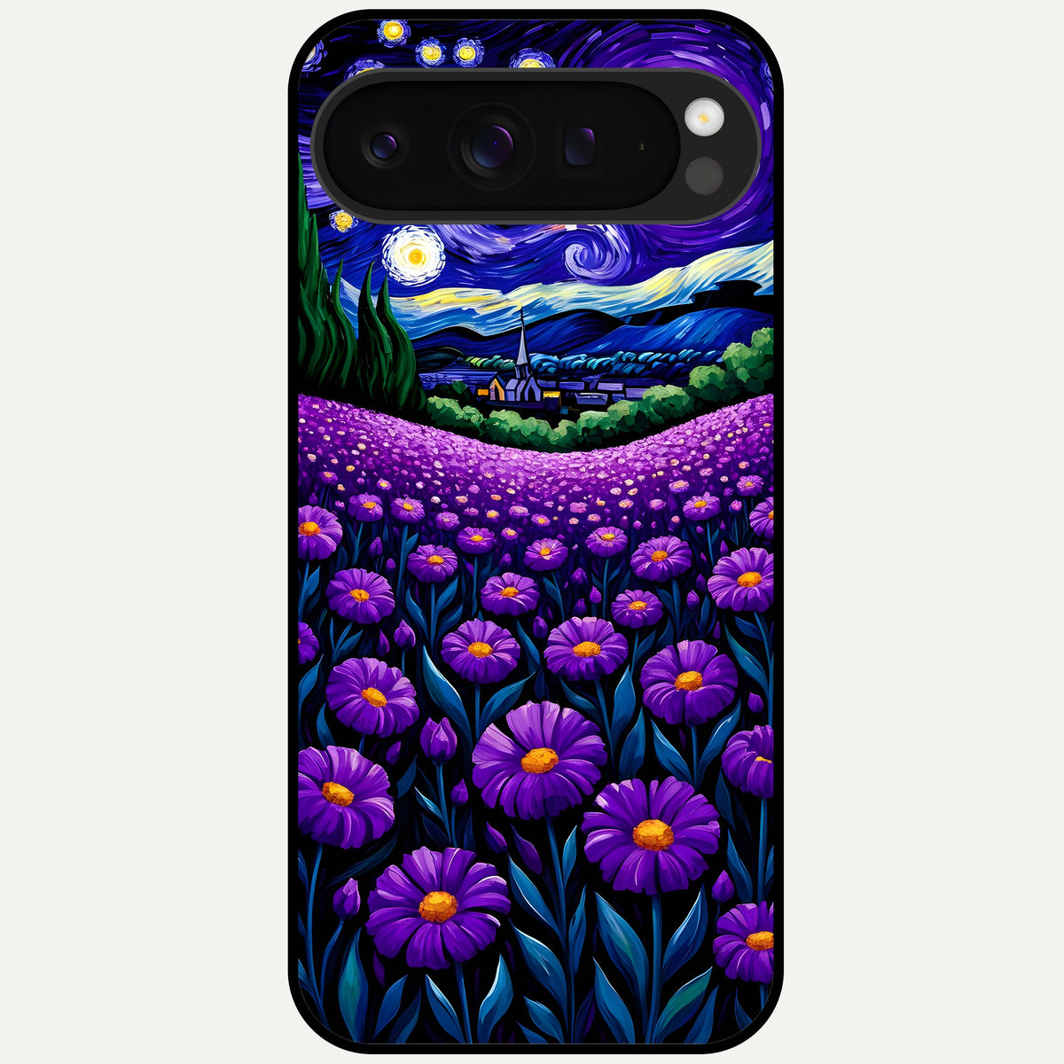  Lavender Moon Field Glass Case For Google Pixel 9 Pro XL back cover – full design glossy printed glass finish