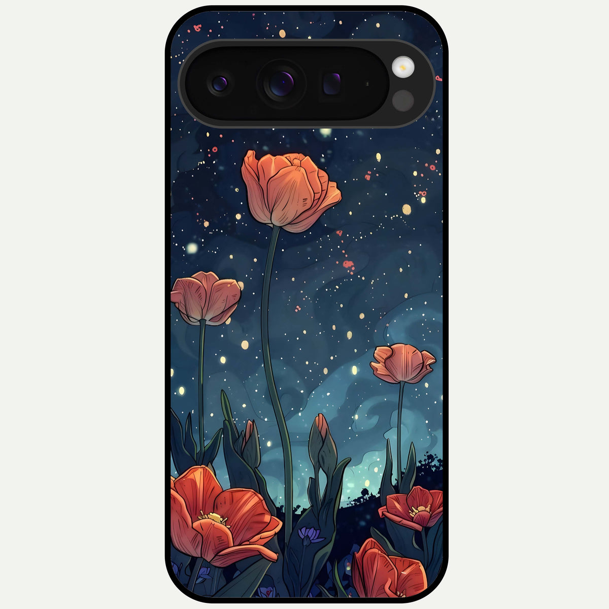  Midnight Tulip Glow Glass Case For Google Pixel 9 Pro XL back cover – full design glossy printed glass finish