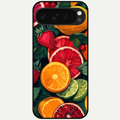  Multiple Fruits Glass Case For Google Pixel 9 Pro XL back cover – full design glossy printed glass finish