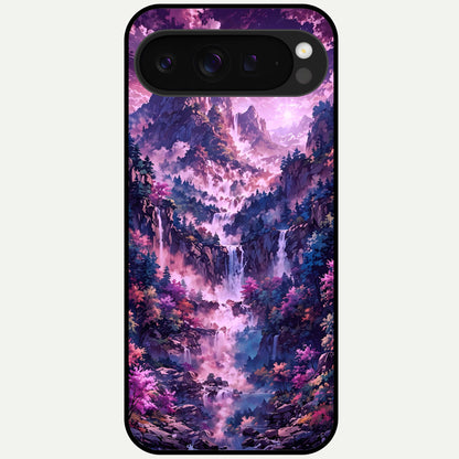  Mystic Cascade Peaks Glass Case For Google Pixel 9 Pro XL back cover – full design glossy printed glass finish
