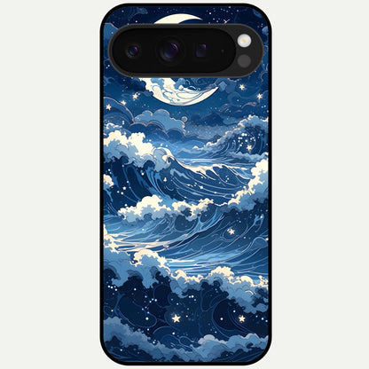  Ocean Moon Waves Glass Case For Google Pixel 9 Pro XL back cover – full design glossy printed glass finish