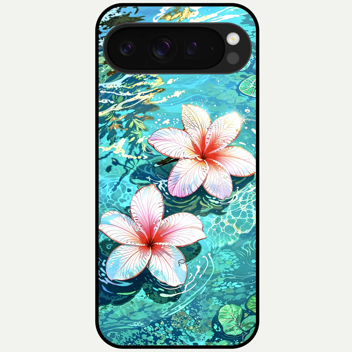  Pink Flowers in Water Glass Case For Google Pixel 9 Pro XL back cover – full design glossy printed glass finish