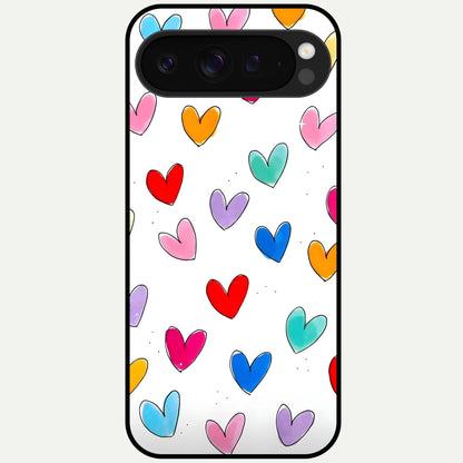  Playful Love Doodles Glass Case For Google Pixel 9 Pro XL back cover – full design glossy printed glass finish