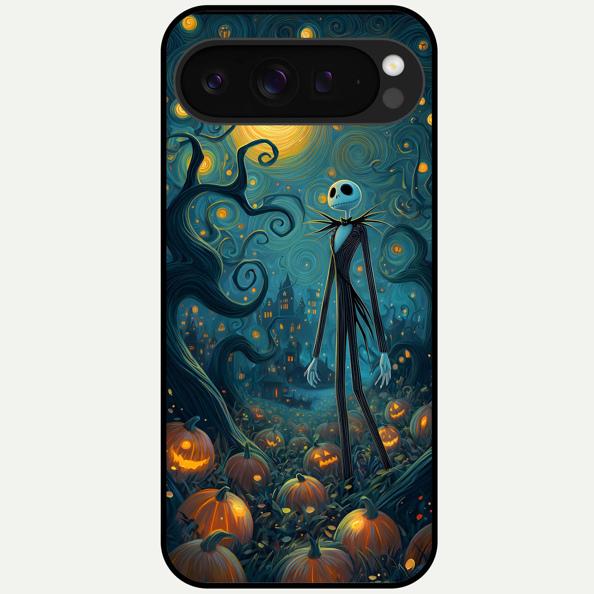  Pumpkin Moon Night Glass Case For Google Pixel 9 Pro XL back cover – full design glossy printed glass finish