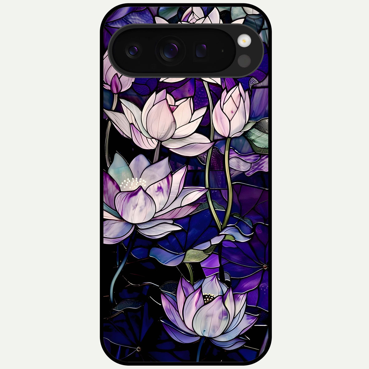 Purple Lotus Pattern Glass Case For Google Pixel 9 Pro XL back cover – full design glossy printed glass finish