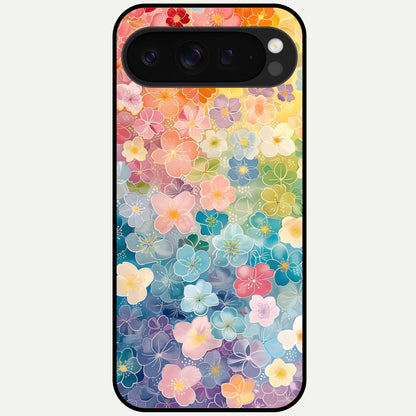  Rainbow Blossom Burst Glass Case For Google Pixel 9 Pro XL back cover – full design glossy printed glass finish
