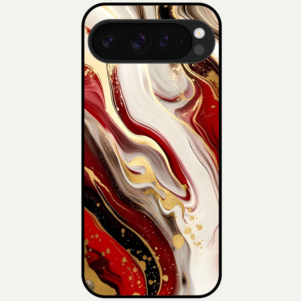  Red And White Marble Glass Case For Google Pixel 9 Pro XL back cover – full design glossy printed glass finish