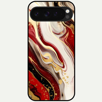  Red And White Marble Glass Case For Google Pixel 9 Pro XL back cover – full design glossy printed glass finish