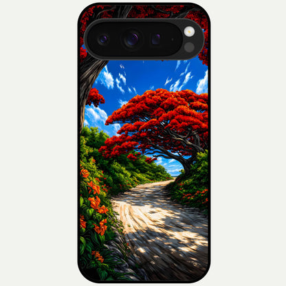  Red Trees Pathway Glass Case For Google Pixel 9 Pro XL back cover – full design glossy printed glass finish
