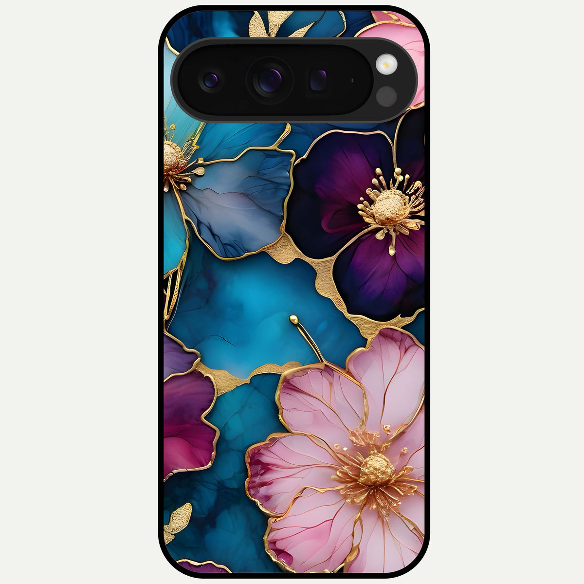  Sparkle Floral Glass Case For Google Pixel 9 Pro XL back cover – full design glossy printed glass finish