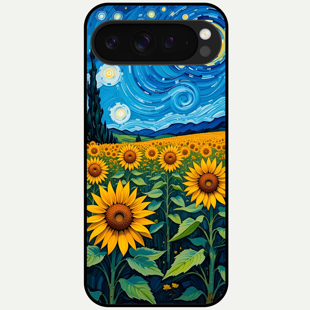  Starry Sunflower Dreams Glass Case For Google Pixel 9 Pro XL back cover – full design glossy printed glass finish