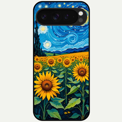  Starry Sunflower Dreams Glass Case For Google Pixel 9 Pro XL back cover – full design glossy printed glass finish