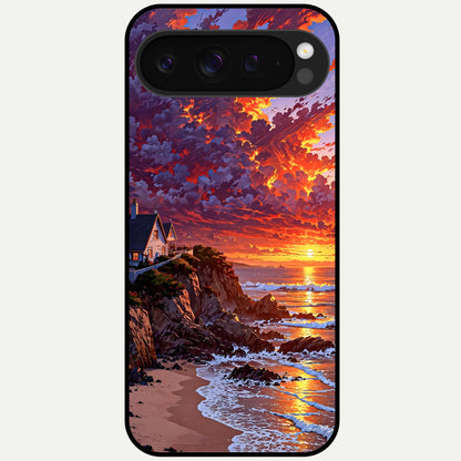  Sunset House By Sea Glass Case For Google Pixel 9 Pro XL back cover – full design glossy printed glass finish
