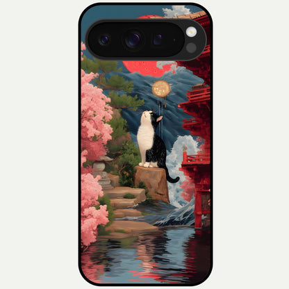  Temple Cat Scenery Glass Case For Google Pixel 9 Pro XL back cover – full design glossy printed glass finish