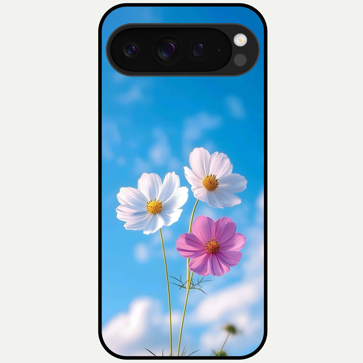  Tripple Flowers With Sky Glass Case For Google Pixel 9 Pro XL back cover – full design glossy printed glass finish