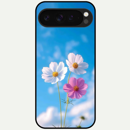  Tripple Flowers With Sky Glass Case For Google Pixel 9 Pro XL back cover – full design glossy printed glass finish