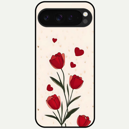  Tulip With Heart Glass Case For Google Pixel 9 Pro XL back cover – full design glossy printed glass finish