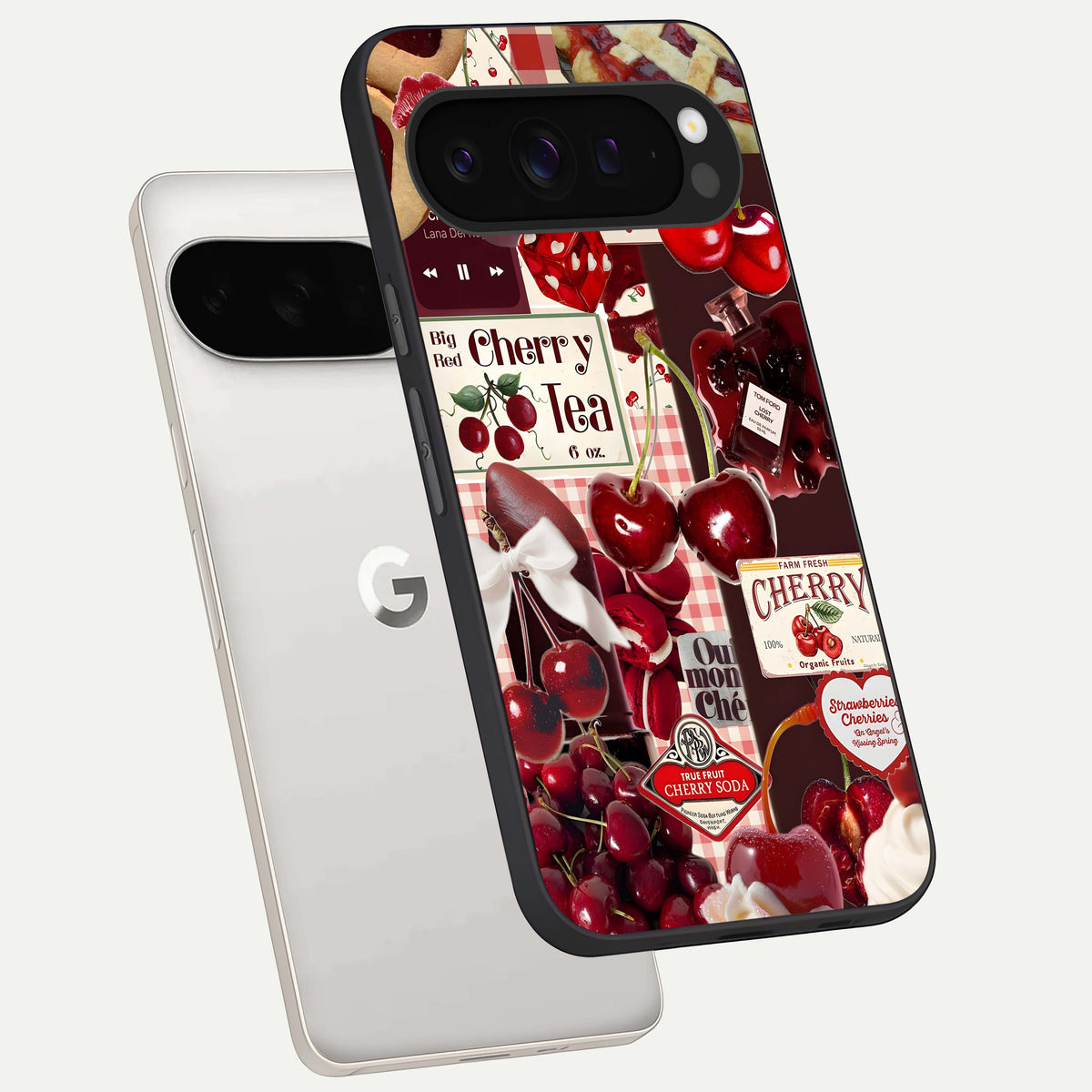  Aesthetic Cherry Tea phone case For Google Pixel 9 Pro XL showing premium glass back cover with detailed artwork