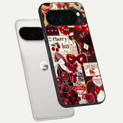  Aesthetic Cherry Tea phone case For Google Pixel 9 Pro XL showing premium glass back cover with detailed artwork