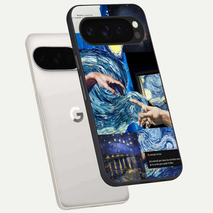  Aesthetic Vando Hands phone case For Google Pixel 9 Pro XL showing premium glass back cover with detailed artwork